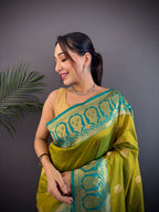 Elora Mustard Soft Silk Butti Zari Weaving Constrast Pallu Banarasi Saree | Grocsy