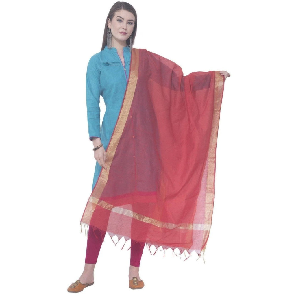 A R Silk Red Color Chaura Patta Chanderi Cotton Dupattas and Chunnis | Grocsy