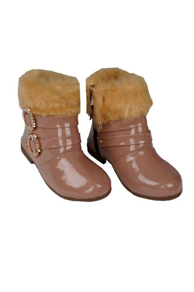 Tiny Bugs Girls Buckle Embellished Ankle Length Boots - Peach | Grocsy