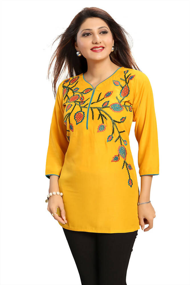 Snehal Creations Snazzy Scintillating Mustard Yellow Designer Tunic | Grocsy