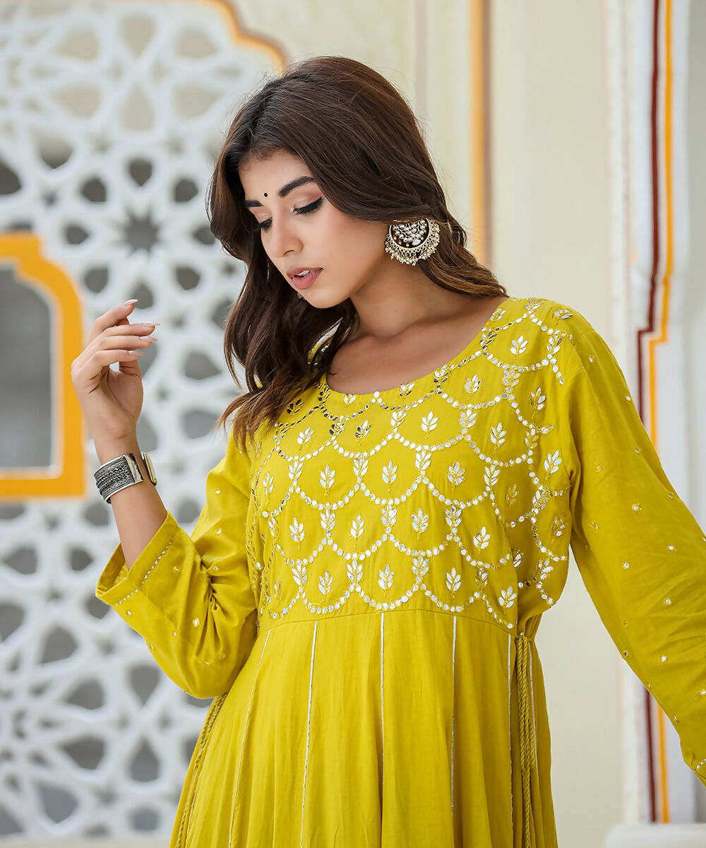 Kaajh Women's Yellow Embroidered Ethnic Gown | Grocsy