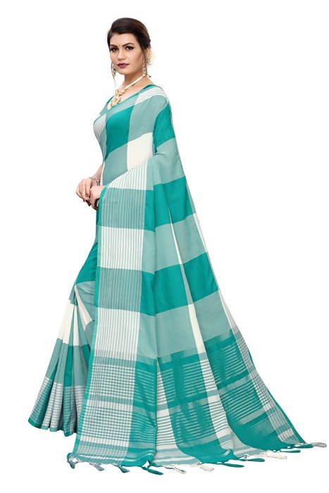 Vamika White Cotton Silk Weaving Saree (Gamma Checks White) | Grocsy