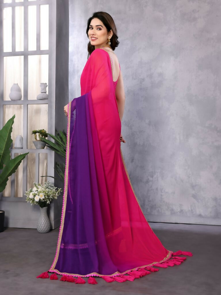 Designer Partywear Red & Blue Georgette Fancy Saree - Kanak | Grocsy