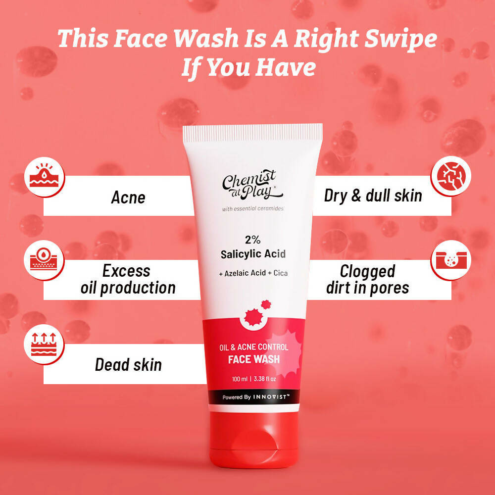 Chemist At Play 2% Salicylic Acid Oil & Acne Control Face Wash For Oily Skin with Niacinamide | Grocsy