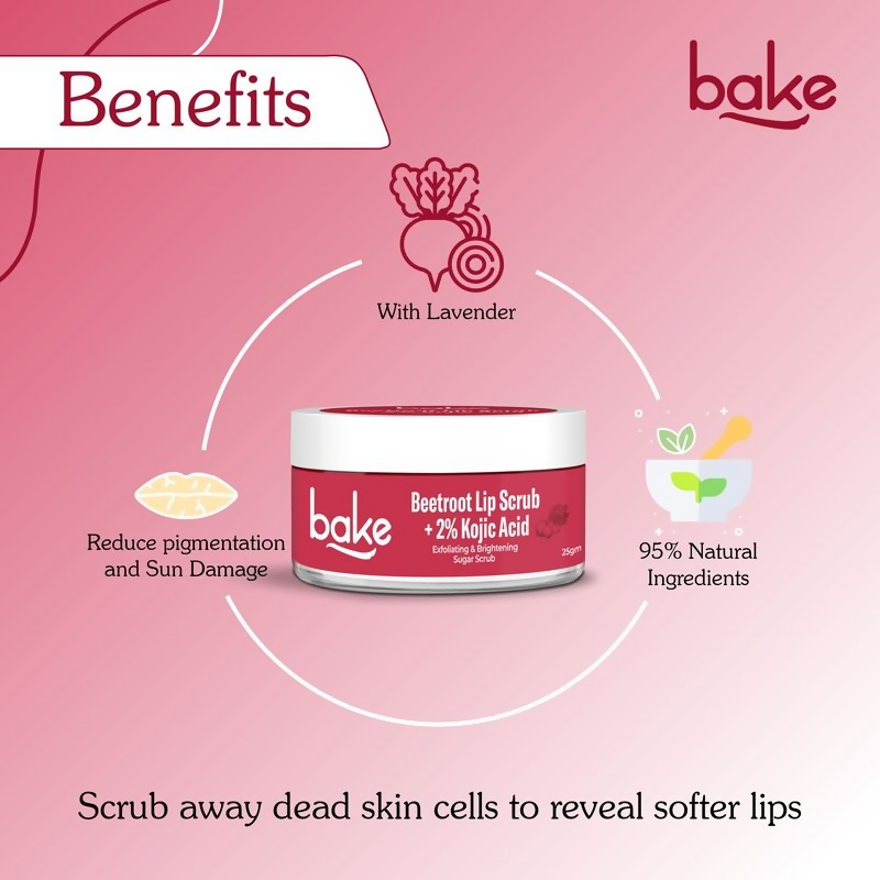 Bake 2% Kojic Acid Beetroot Lip Scrub For Dark Lips & Pigmentation | Grocsy