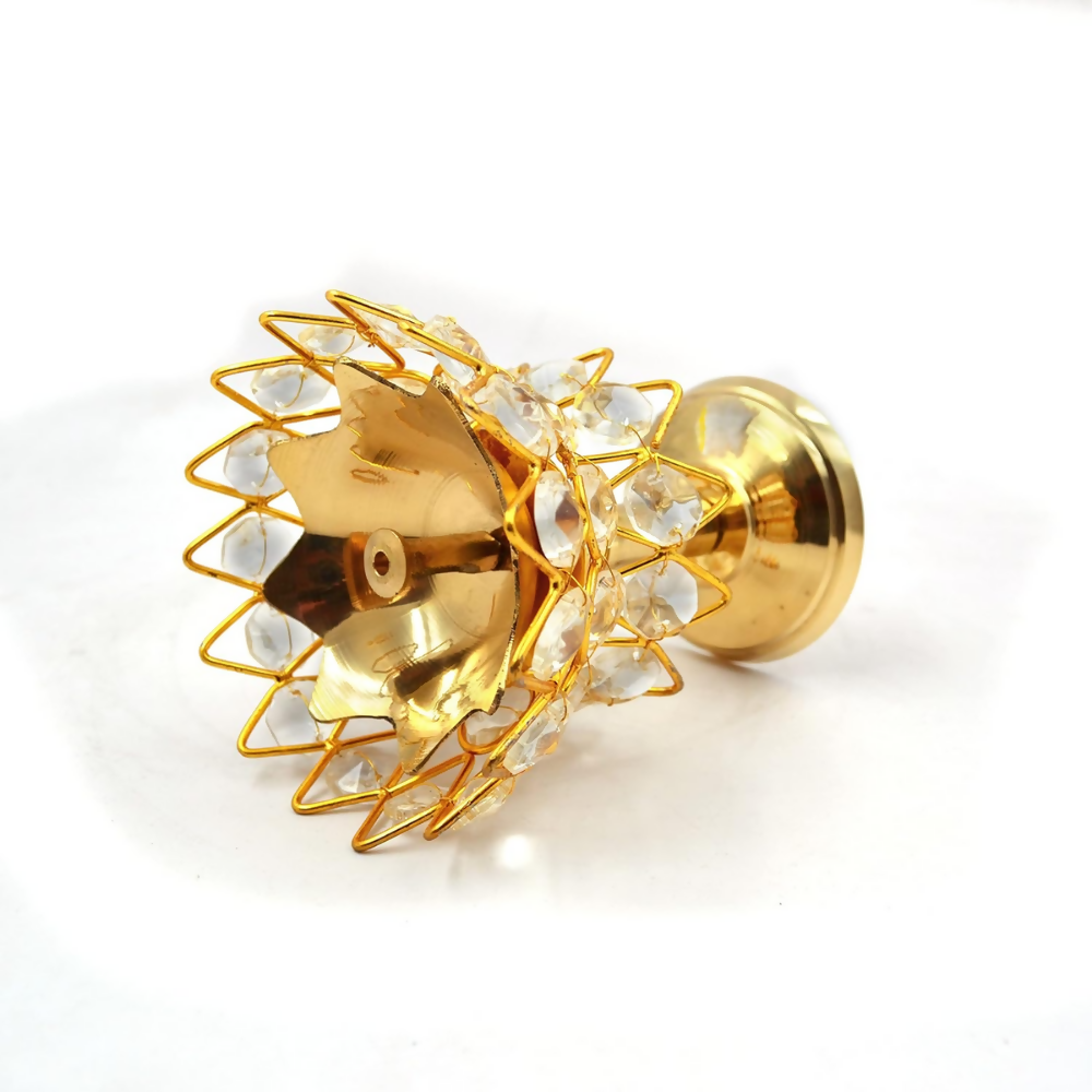 CraftVatika Brass Crystal Kerala Diya Stand | Grocsy