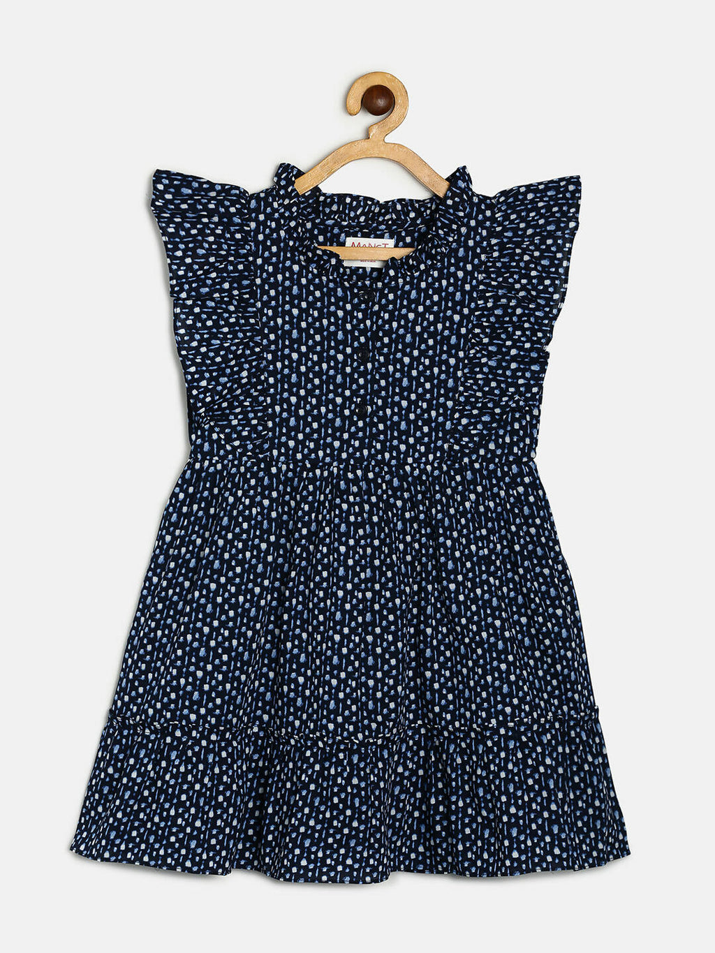 Manet Girls Cotton Frill Sleeve Frock Flower Print - Blue | Grocsy