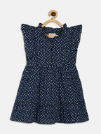 Manet Girls Cotton Frill Sleeve Frock Flower Print - Blue | Grocsy
