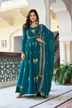 The52 Women's Gorgeous Faux Georgette Fabric Embroidery Work Flared Anarkali Pant and Dupatta Set | Grocsy