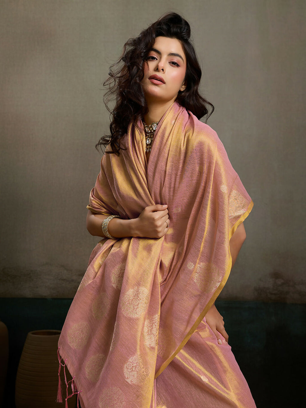 Shree Shyam Fashion Light Pink Tissue Silk Saree | Grocsy