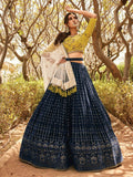 Myra Navy Blue Heavy Embroidered Party Wear Lehenga | Grocsy