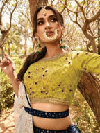 Myra Navy Blue Heavy Embroidered Party Wear Lehenga | Grocsy