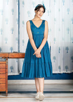 Pimu Midi Dress with Embroidered for Women - Teal Blue | Grocsy