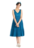 Pimu Midi Dress with Embroidered for Women - Teal Blue | Grocsy