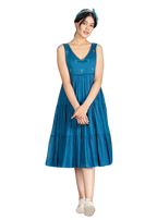 Pimu Midi Dress with Embroidered for Women - Teal Blue | Grocsy