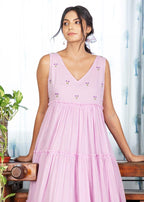 Pimu Midi Dress with Embroidered for Women - Peach | Grocsy