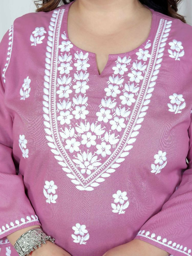 Miravan Womens Plus Size Pink Embroidered Kurta With Palazzo | Grocsy