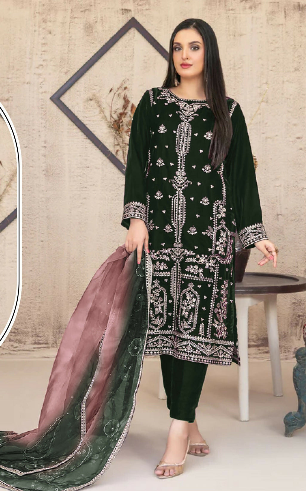 Anaita Green Velvet Suit with Embroidery Sequence Work | Grocsy