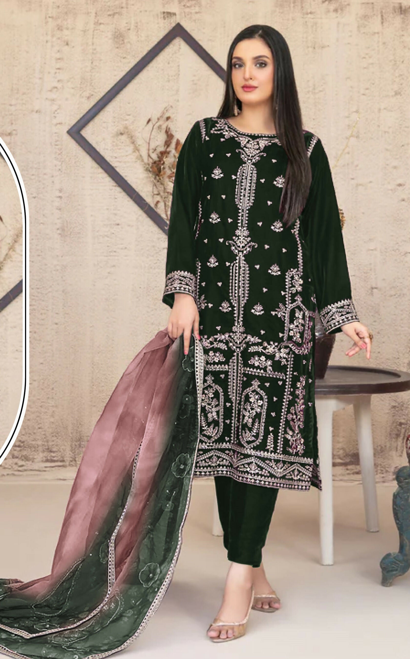 Anaita Green Velvet Suit with Embroidery Sequence Work | Grocsy