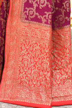 Joban Fashion Hot Pink Crepe Chiffon Pure Handloom Banarasi Silk Saree | Grocsy