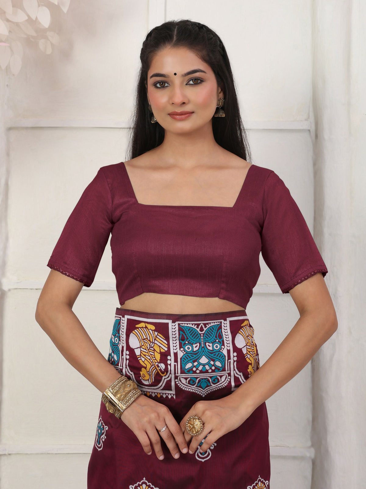 Shree Shyam Fashion Silk Blend Wine Saree | Grocsy