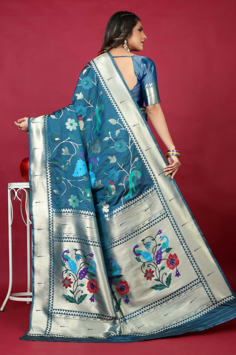 Jyoti Fashion Women's Morpich Paithani Silk Zari Woven Saree with Blouse | Grocsy