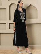 Joban Fashion Women Black Velvet Hand Embellishment Stitched Kurta Set | Grocsy
