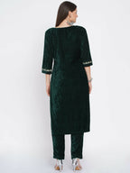 Women Republic Green Velvet Embroidered Kurta With Pant | Grocsy