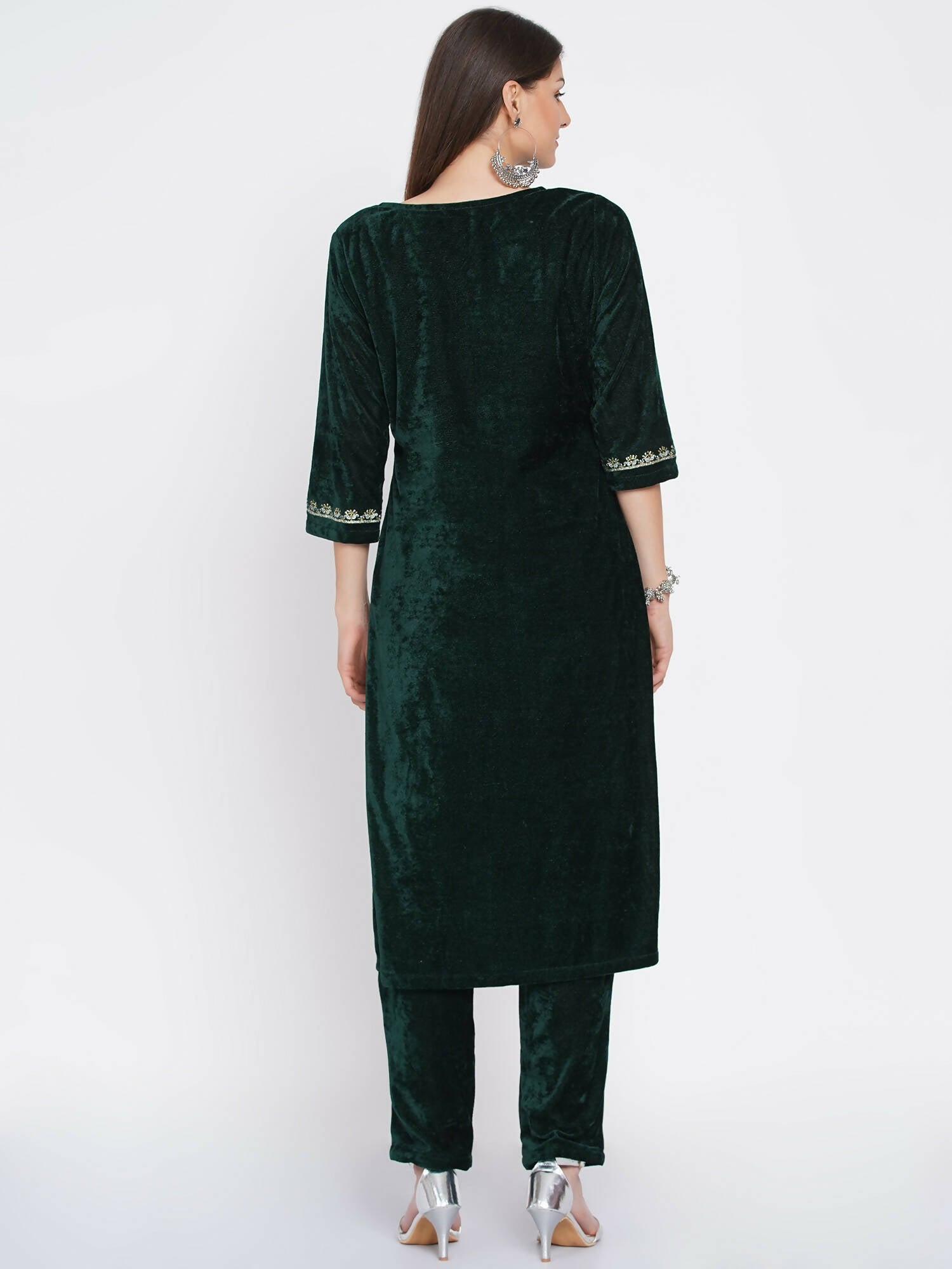 Women Republic Green Velvet Embroidered Kurta With Pant | Grocsy