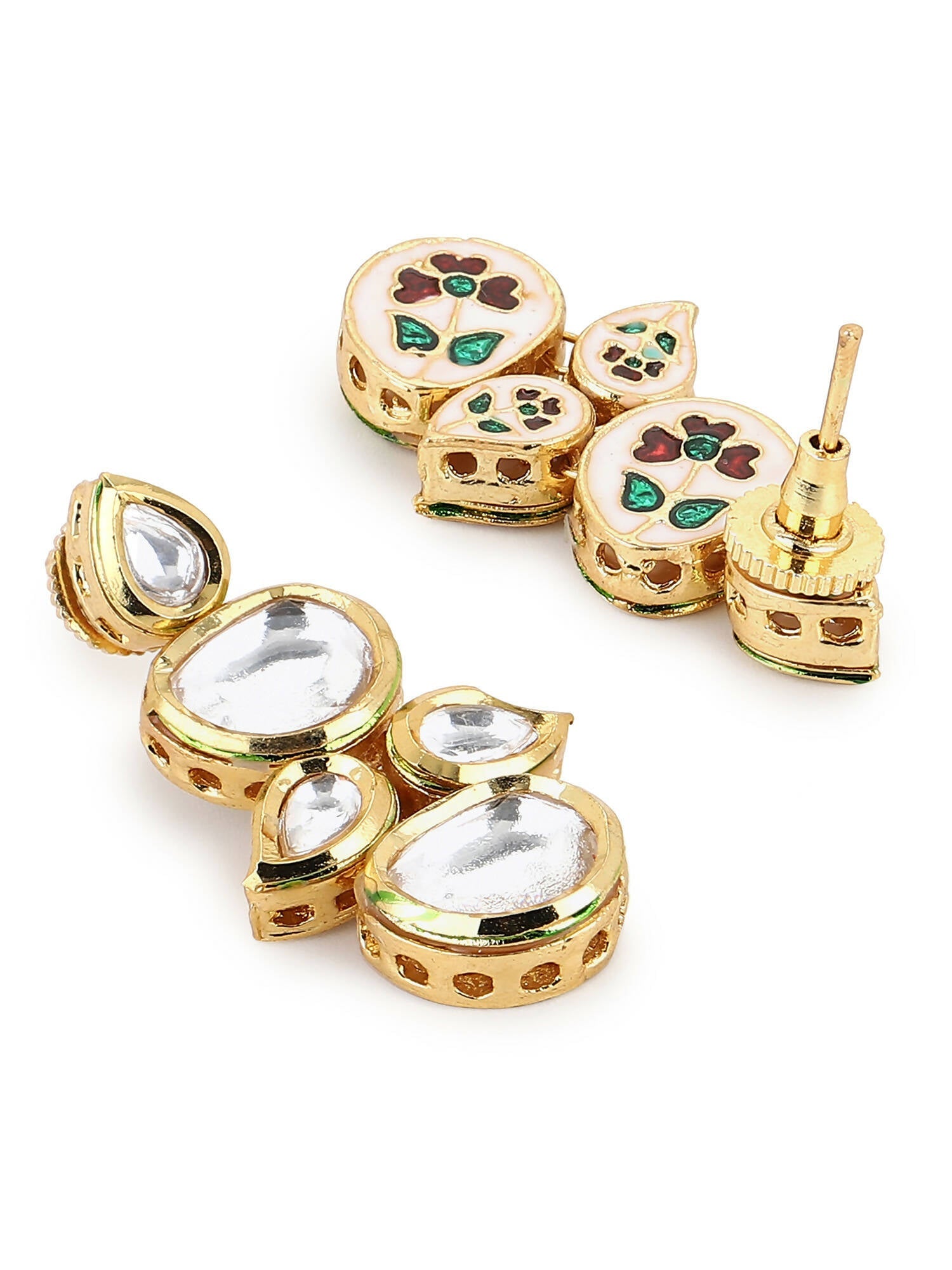White Gold-Toned Contemporary Gold-Polished Drops Earrings - Ruby Raang | Grocsy