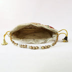 JS Fashion Bridal Silk Brocade Potli Bag with Pearl Border & Beaded Handle | Grocsy