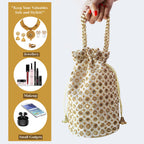 JS Fashion Cream & Gold Embroidered Potli Bag with Bead Work | Grocsy