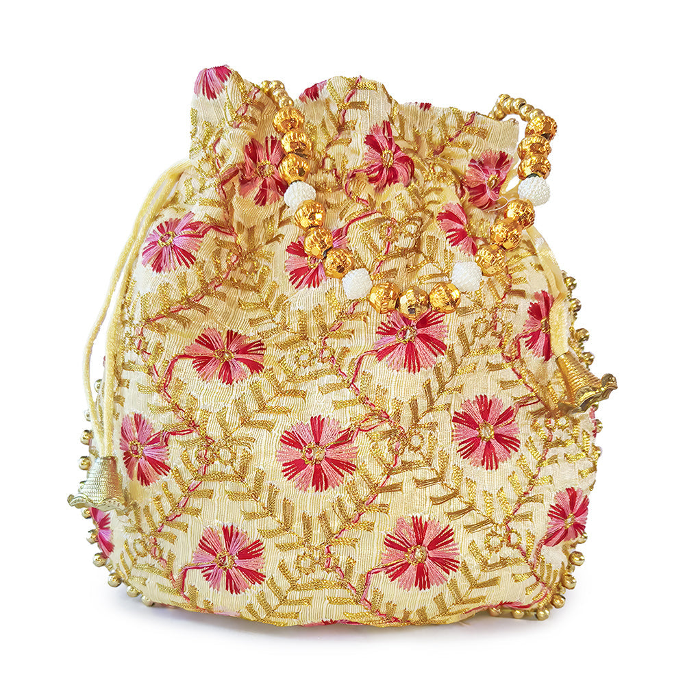 JS Fashion Embroidered Handcrafted Wedding Potli Bag with Beads | Grocsy