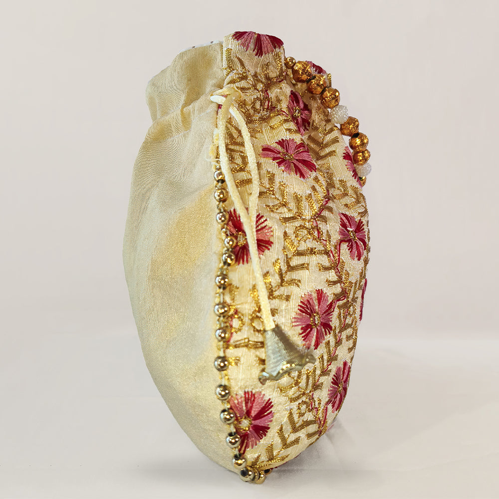 JS Fashion Embroidered Handcrafted Wedding Potli Bag with Beads | Grocsy