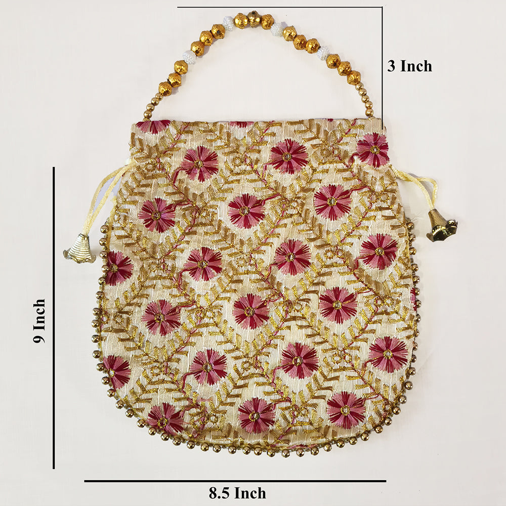 JS Fashion Embroidered Handcrafted Wedding Potli Bag with Beads | Grocsy