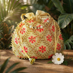 JS Fashion Embroidered Handcrafted Wedding Potli Bag with Beads | Grocsy