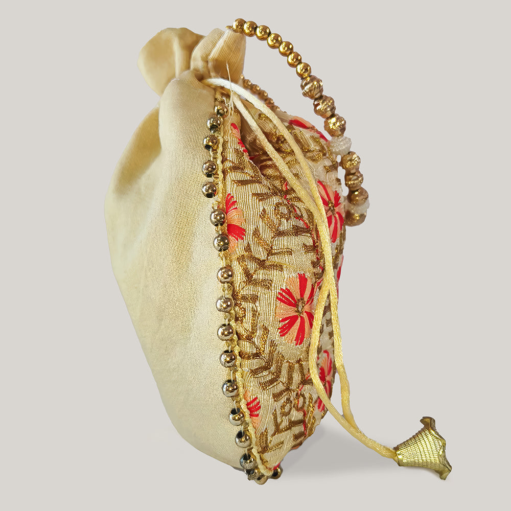 JS Fashion Embroidered Handcrafted Wedding Potli Bag with Beads | Grocsy