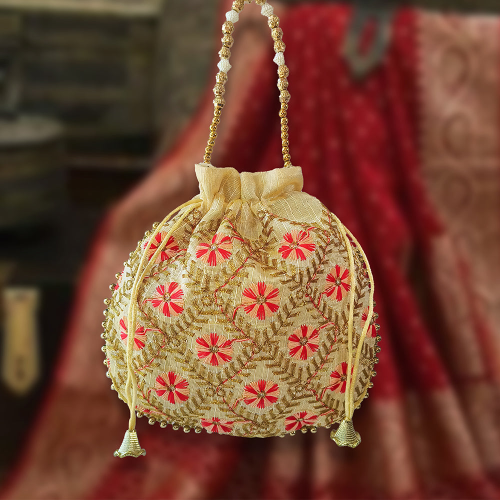 JS Fashion Embroidered Handcrafted Wedding Potli Bag with Beads | Grocsy