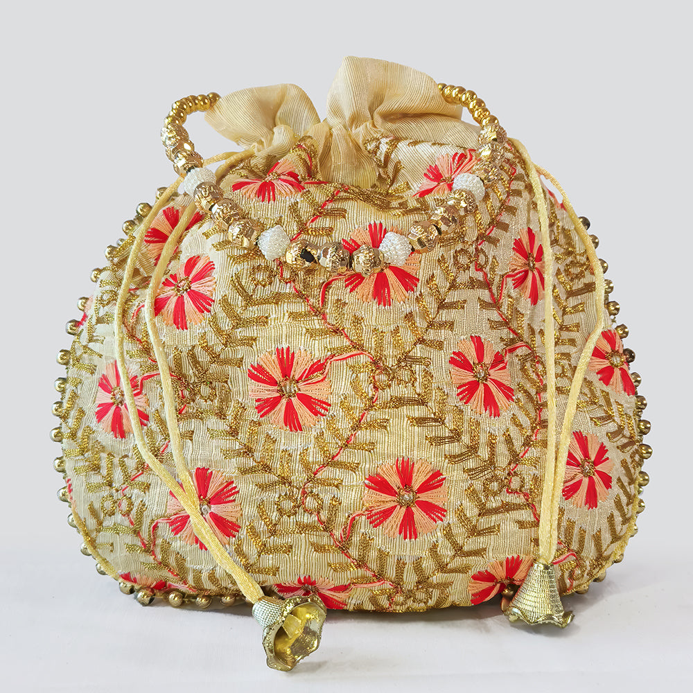 JS Fashion Embroidered Handcrafted Wedding Potli Bag with Beads | Grocsy
