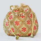JS Fashion Embroidered Handcrafted Wedding Potli Bag with Beads | Grocsy