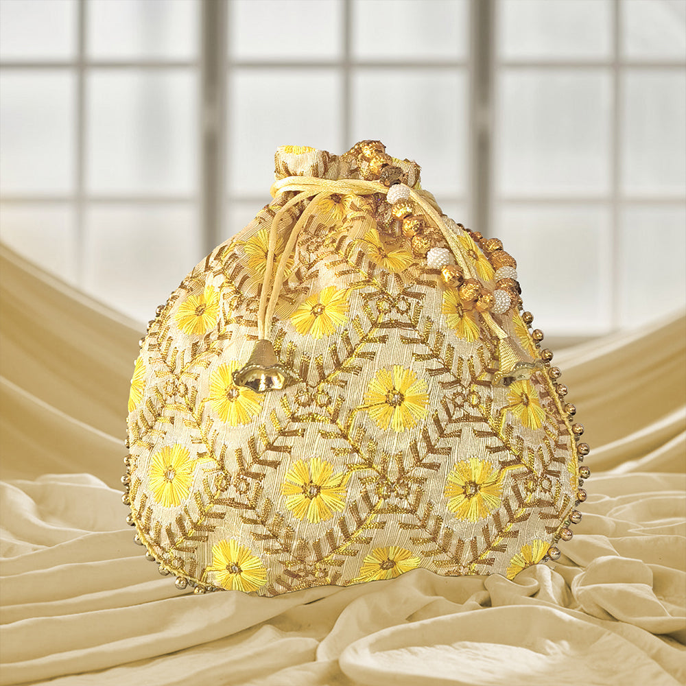 JS Fashion Embroidered Handcrafted Wedding Potli Bag with Beads | Grocsy