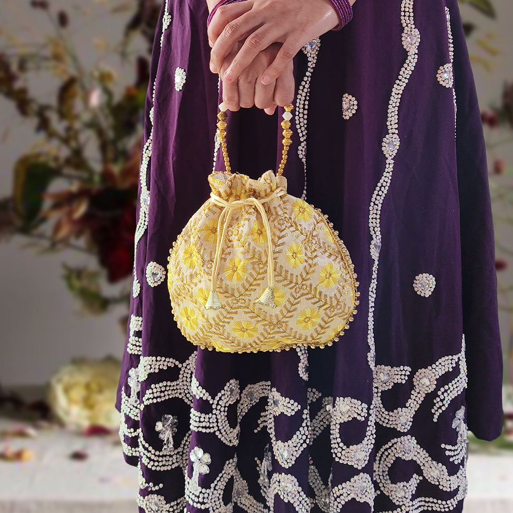 JS Fashion Embroidered Handcrafted Wedding Potli Bag with Beads | Grocsy