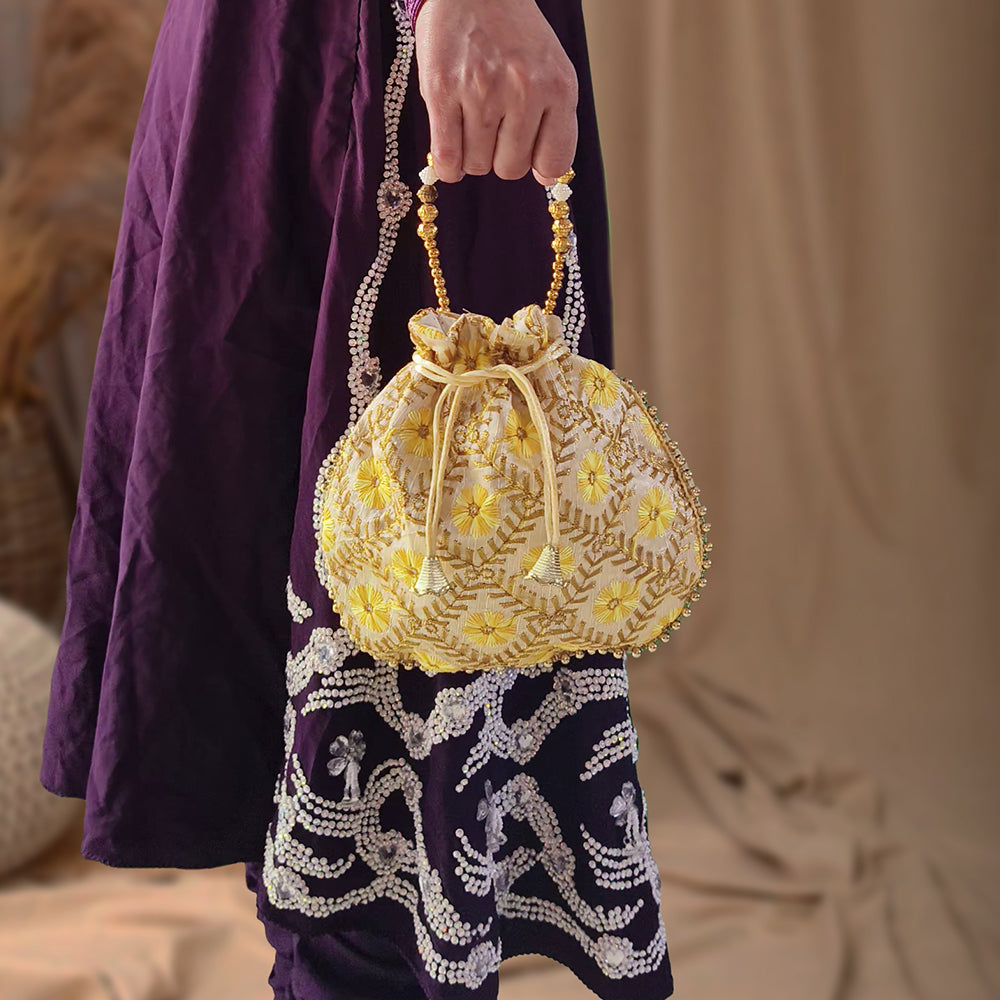JS Fashion Embroidered Handcrafted Wedding Potli Bag with Beads | Grocsy