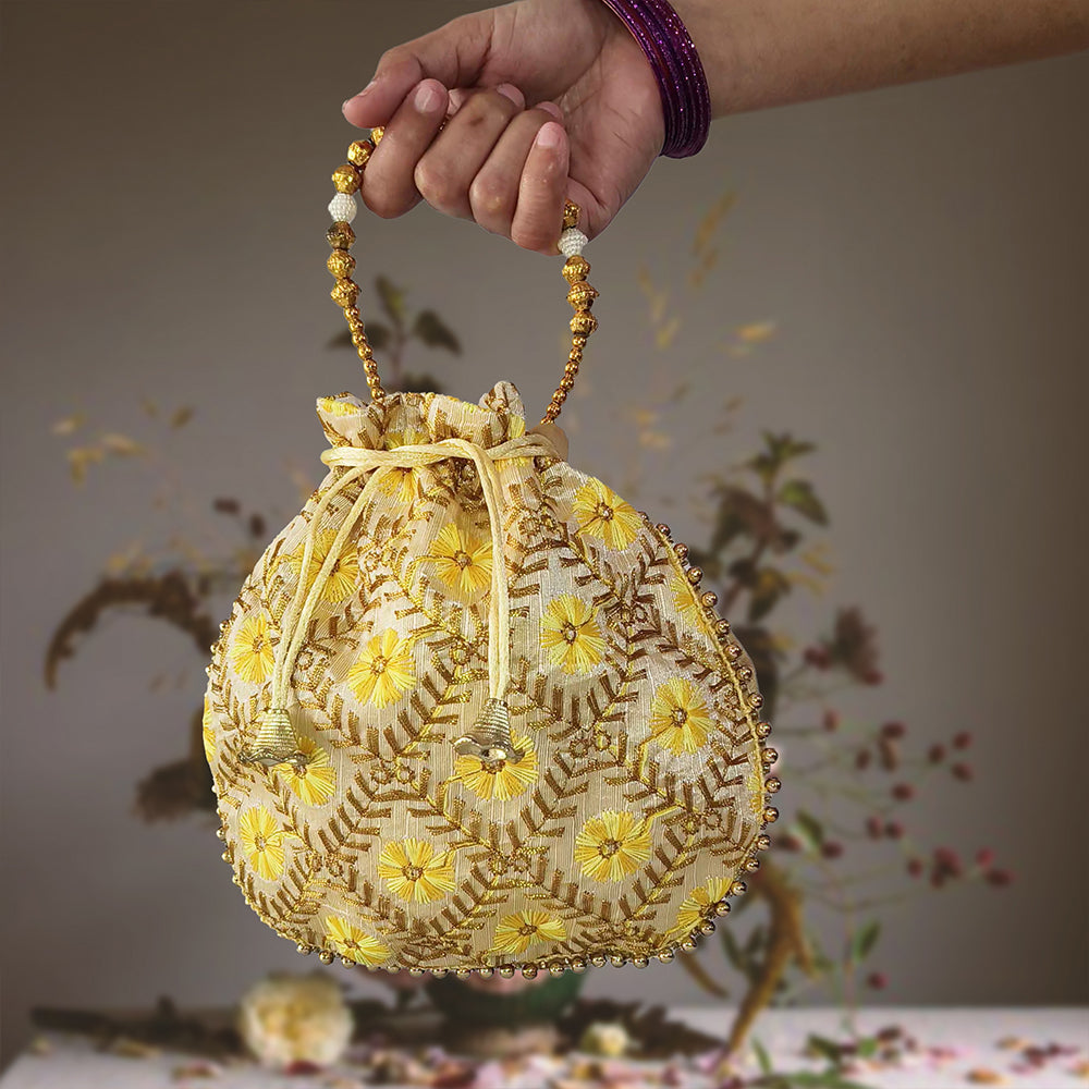 JS Fashion Embroidered Handcrafted Wedding Potli Bag with Beads | Grocsy