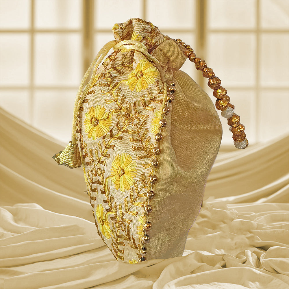 JS Fashion Embroidered Handcrafted Wedding Potli Bag with Beads | Grocsy