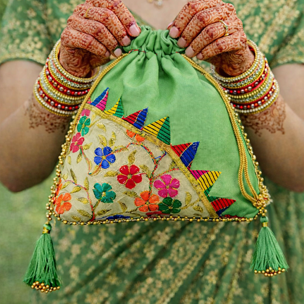 JS Fashion Embroidered Handcrafted Wedding Potli Bag with Beads | Grocsy