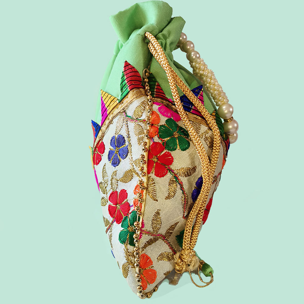 JS Fashion Embroidered Handcrafted Wedding Potli Bag with Beads | Grocsy