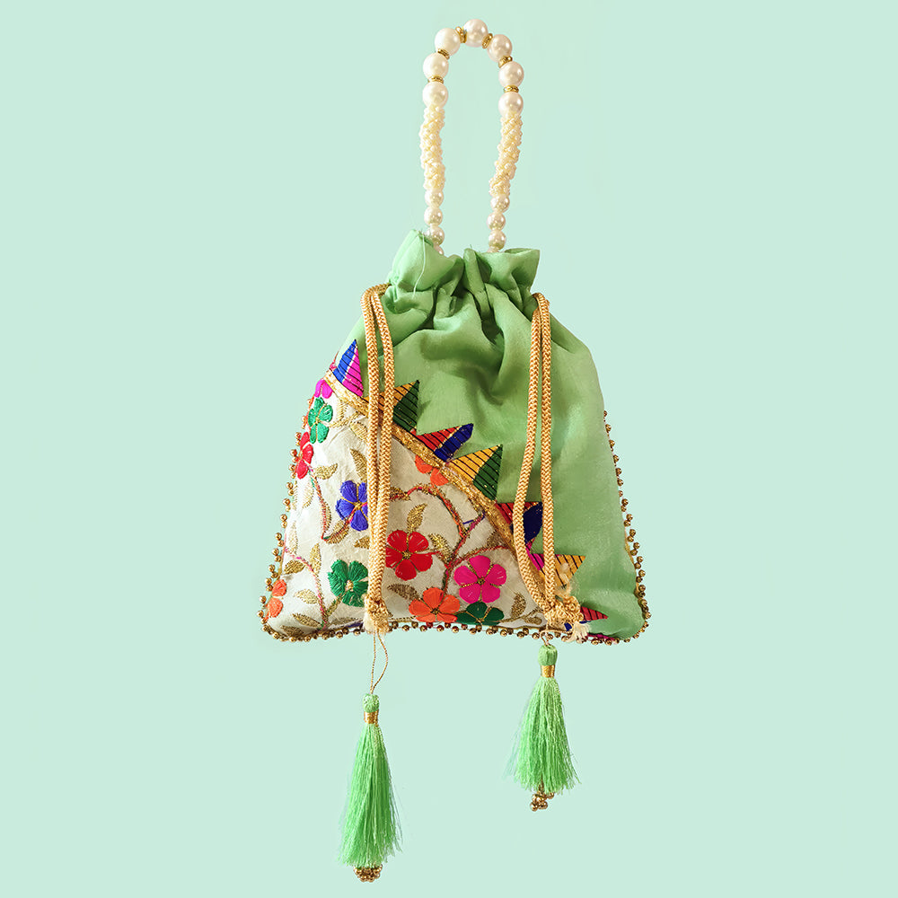 JS Fashion Embroidered Handcrafted Wedding Potli Bag with Beads | Grocsy