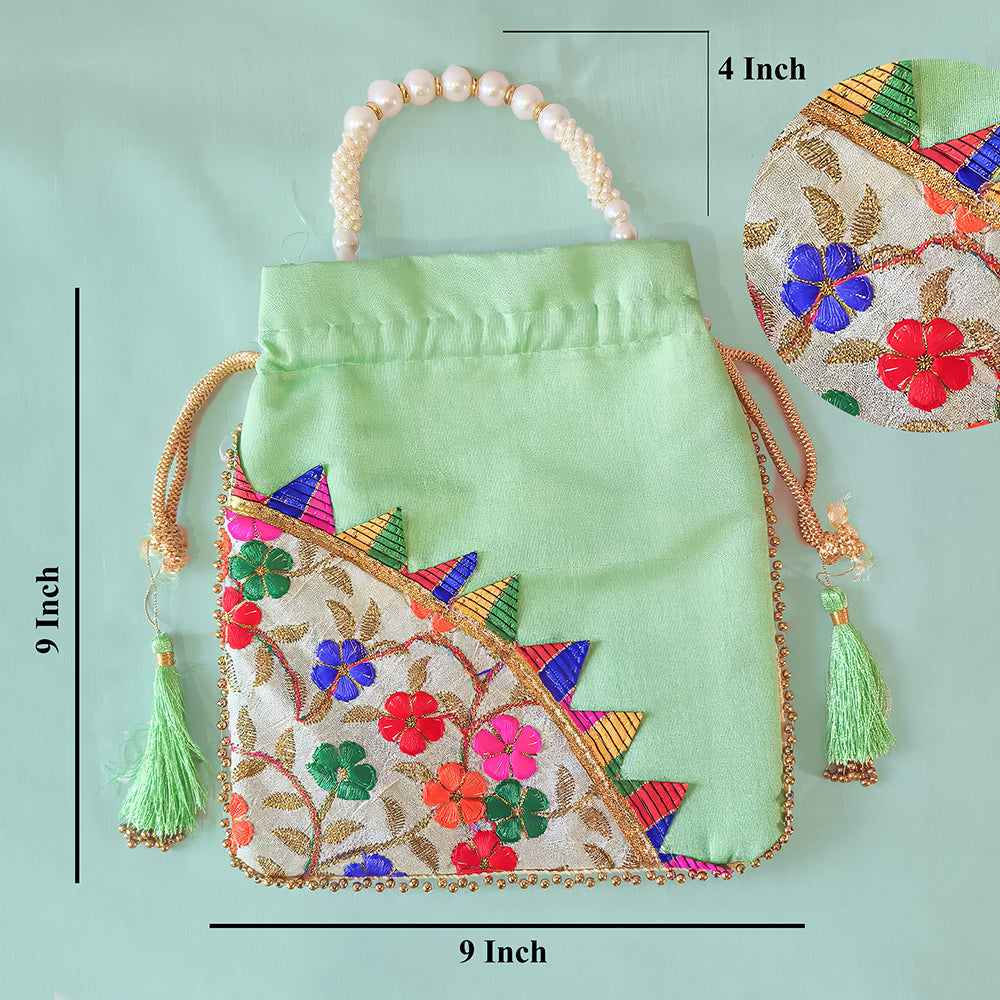 JS Fashion Embroidered Handcrafted Wedding Potli Bag with Beads | Grocsy
