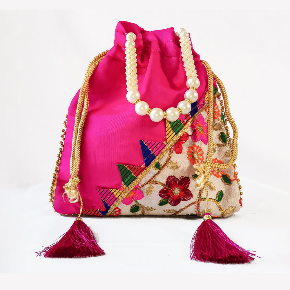 JS Fashion Embroidered Handcrafted Wedding Potli Bag with Beads | Grocsy